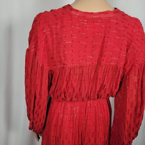Anthropologie Women's Allene Shimmer Maxi Dress W/ Gold Metallic in Red Size XXS - Picture 10 of 14